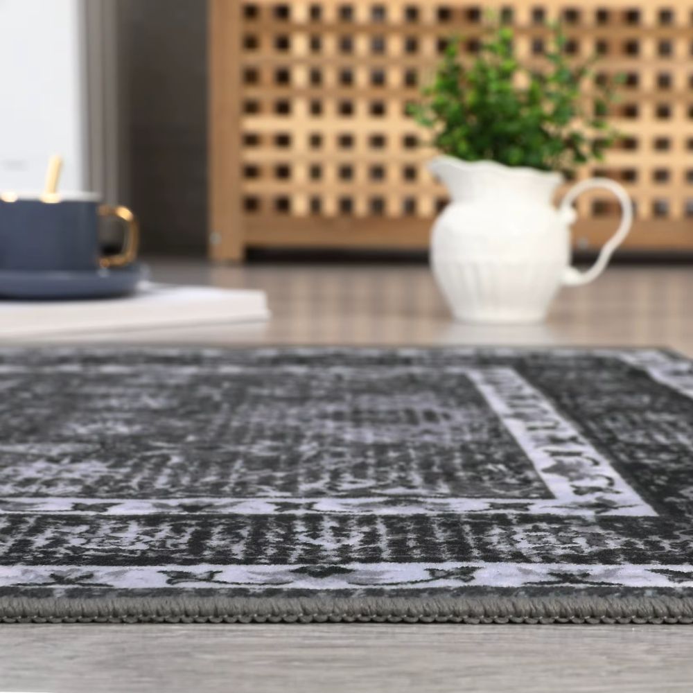 Machine Washable Moroccan Area Rug – Non-Slip, Low-Pile Vintage Living Room Carpet