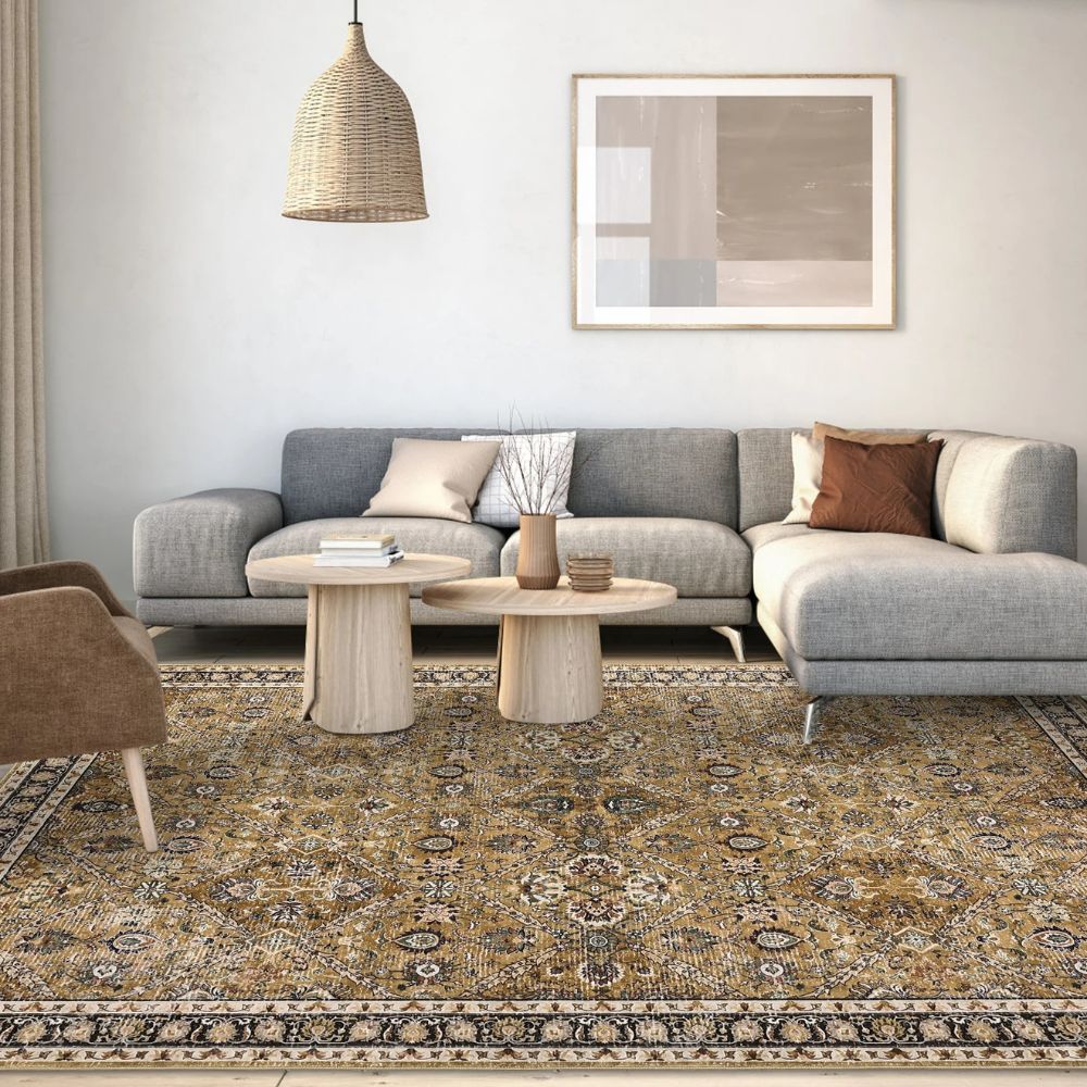 Machine Washable Moroccan Area Rug – Non-Slip, Low-Pile Vintage Living Room Carpet