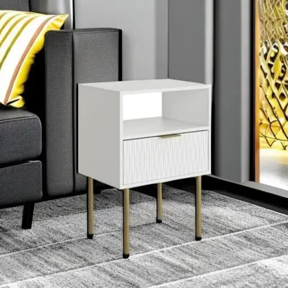 Modern Bedside Table with Storage Drawer & Open Shelf – Stylish Nightstand for Bedroom & Living Room