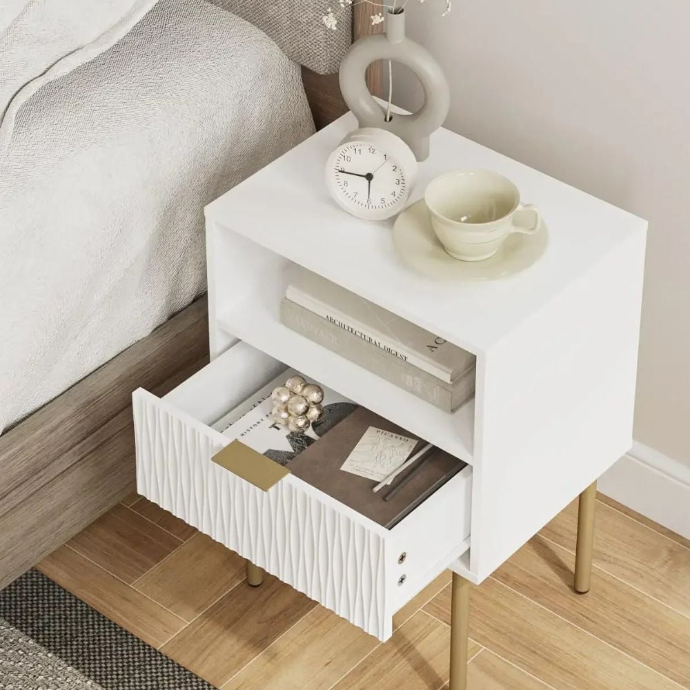 Modern Bedside Table with Storage Drawer & Open Shelf – Stylish Nightstand for Bedroom & Living Room