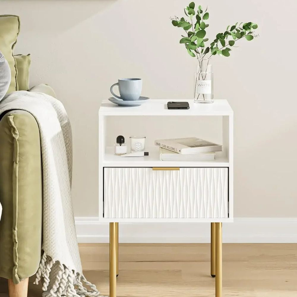 Modern Bedside Table with Storage Drawer & Open Shelf – Stylish Nightstand for Bedroom & Living Room