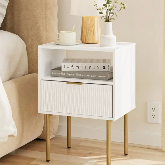 Modern Bedside Table with Storage Drawer & Open Shelf – Stylish Nightstand for Bedroom & Living Room