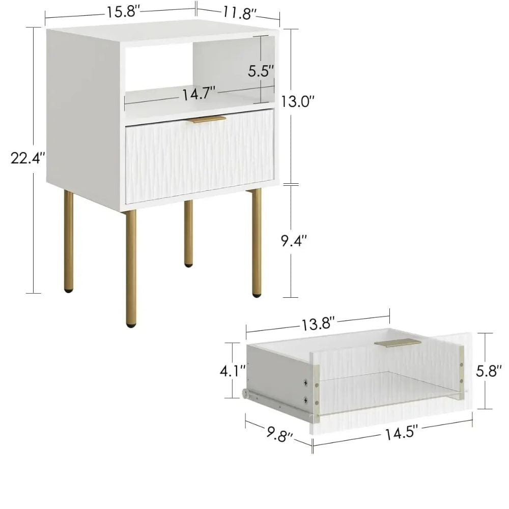 Modern Bedside Table with Storage Drawer & Open Shelf – Stylish Nightstand for Bedroom & Living Room