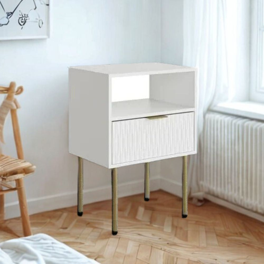 Modern Bedside Table with Storage Drawer & Open Shelf – Stylish Nightstand for Bedroom & Living Room