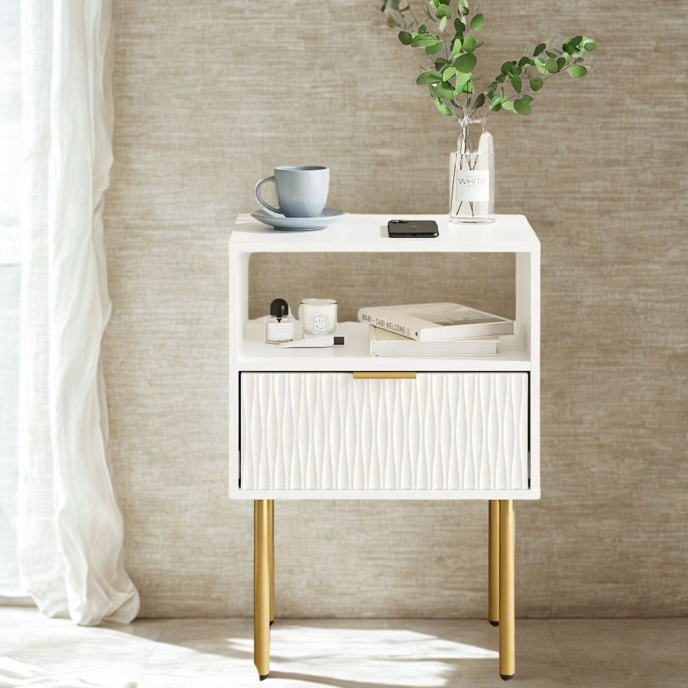 Modern Bedside Table with Storage Drawer & Open Shelf – Stylish Nightstand for Bedroom & Living Room