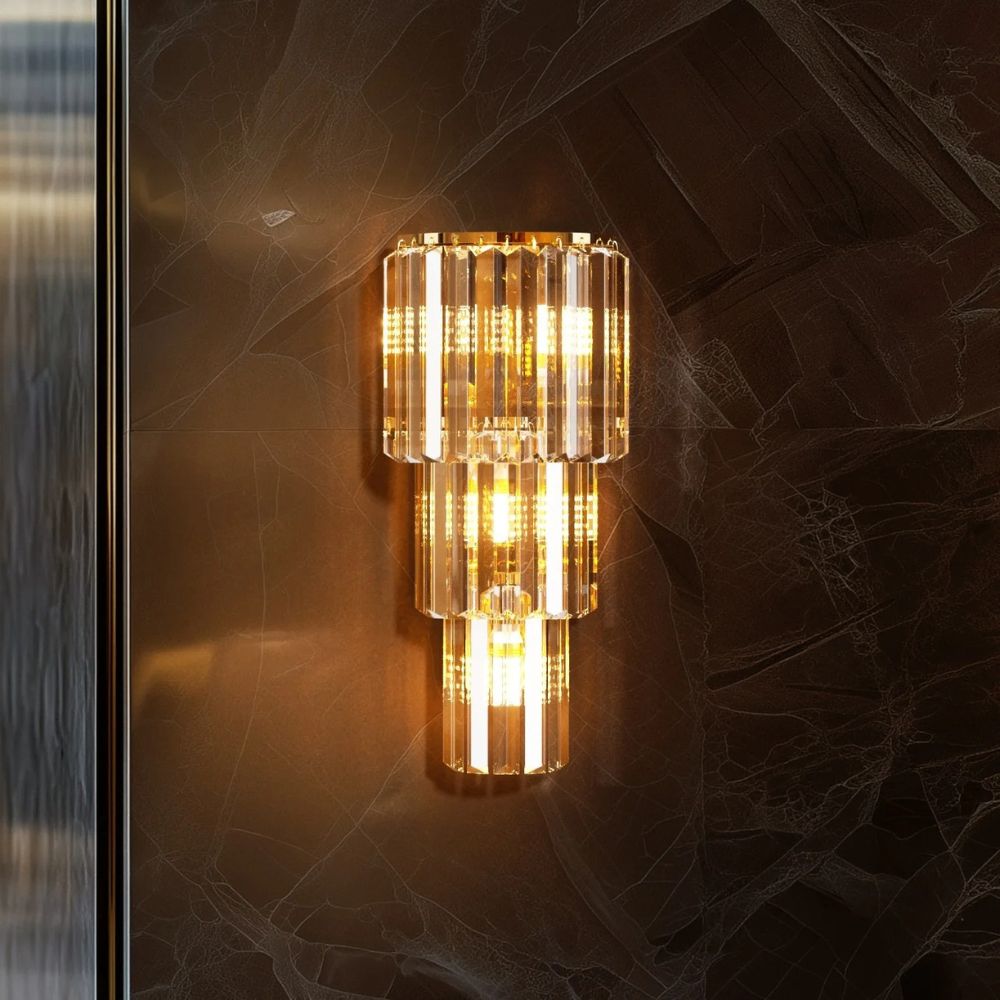 Modern Crystal Wall Lamp – 3-Layer Luxury Crystal Sconce with E14 LED Lights