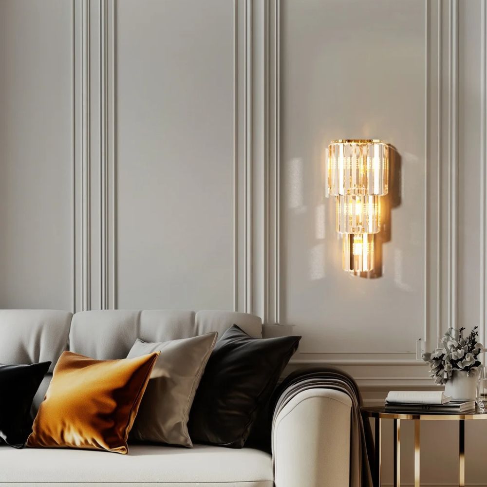Modern Crystal Wall Lamp – 3-Layer Luxury Crystal Sconce with E14 LED Lights