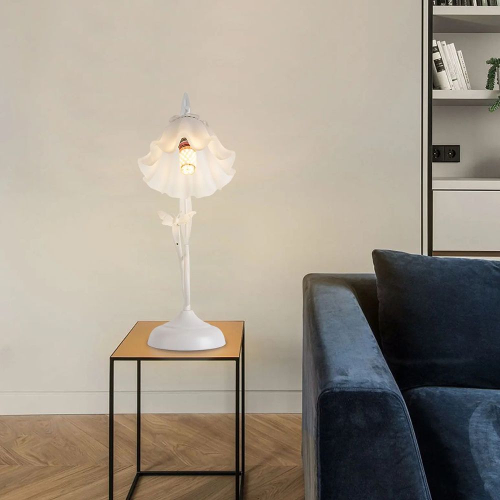 Modern Flower-Shaped Table Lamp with White Glass Lampshade for Bedroom & Living Room