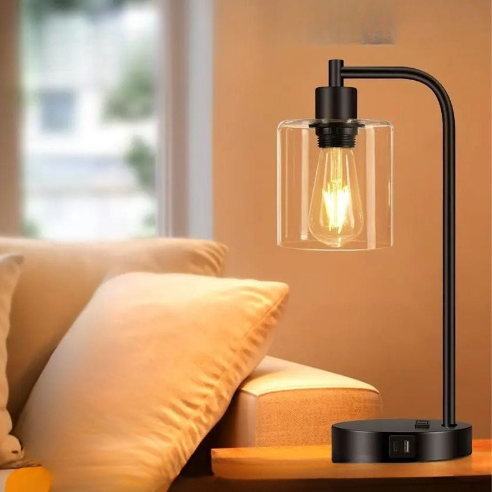 Modern Industrial Nightstand Lamp Set with Touch Adjustable Brightness