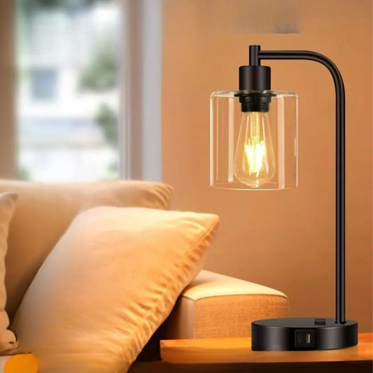 Modern Industrial Nightstand Lamp Set with Touch Adjustable Brightness
