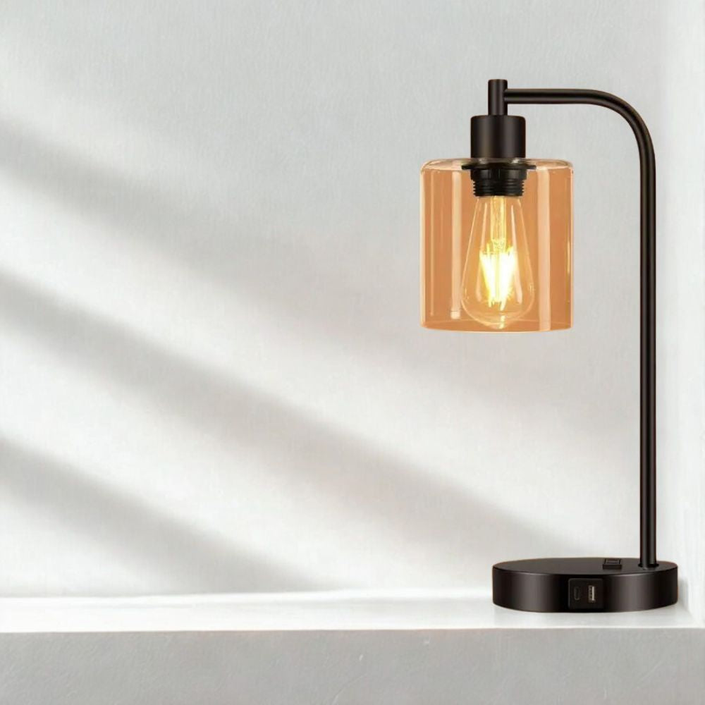 Modern Industrial Nightstand Lamp Set with Touch Adjustable Brightness