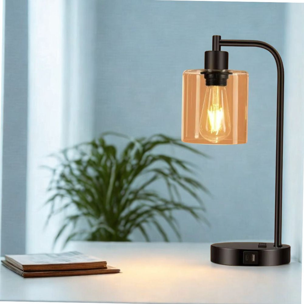 Modern Industrial Nightstand Lamp Set with Touch Adjustable Brightness