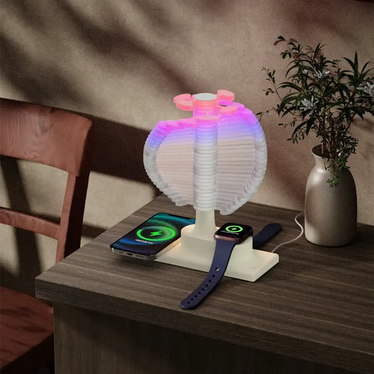 Spiral Tree RGB Table Lamp with Wireless Charging Pad - 360° Glow Bedside Lamp