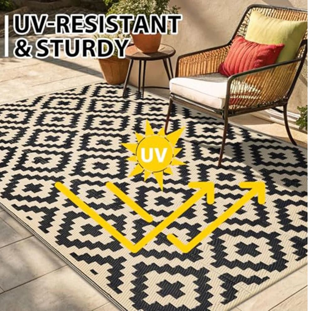 Reversible Outdoor Plastic Rug – Waterproof Camping & RV Mat for Patio, Rooftop & Garden