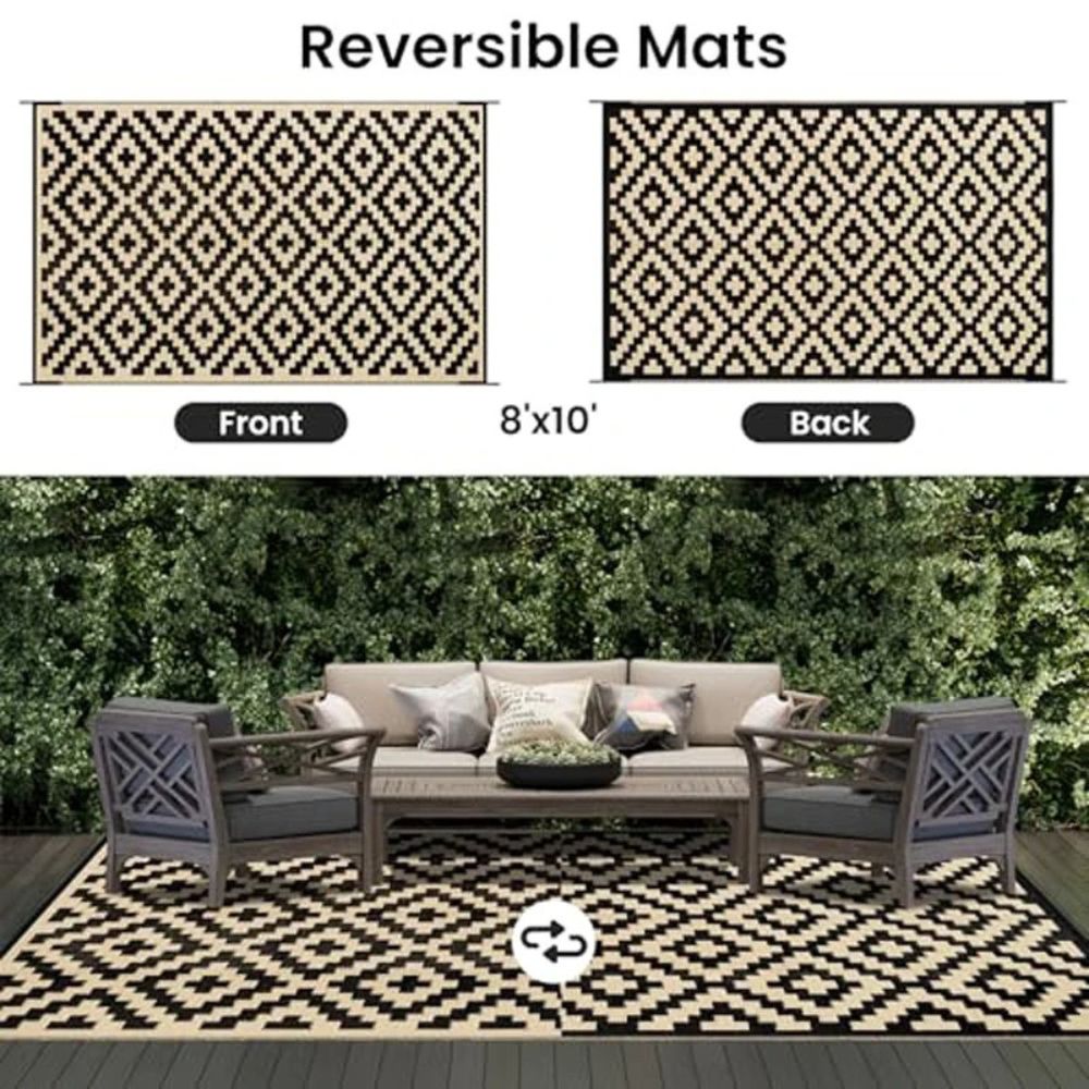 Reversible Outdoor Plastic Rug – Waterproof Camping & RV Mat for Patio, Rooftop & Garden