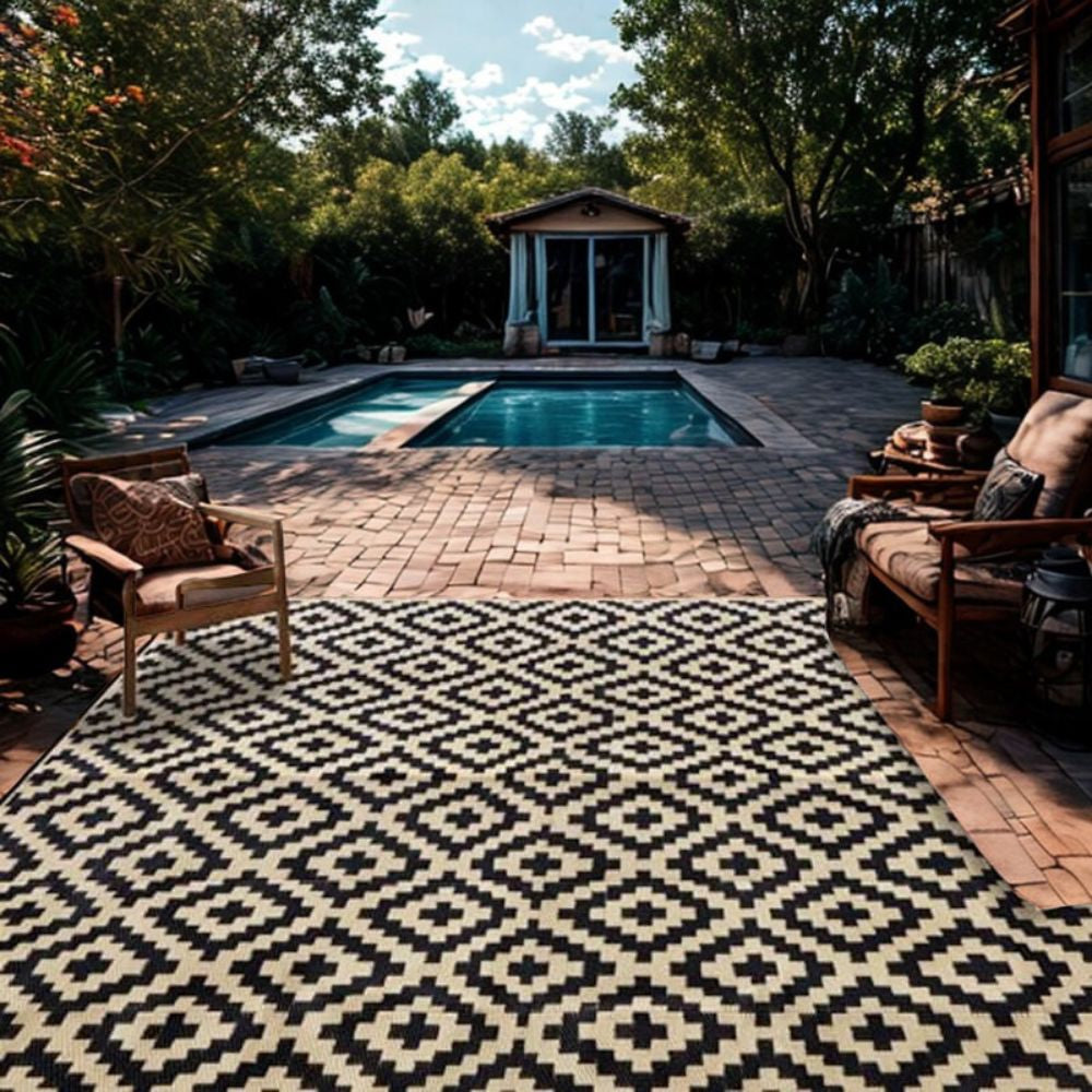 Reversible Outdoor Plastic Rug – Waterproof Camping & RV Mat for Patio, Rooftop & Garden