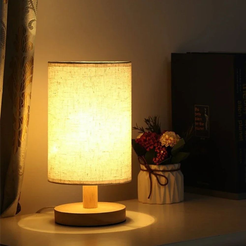 Soft Ambient LED Bedside Lamp with Linen Shade – USB Powered