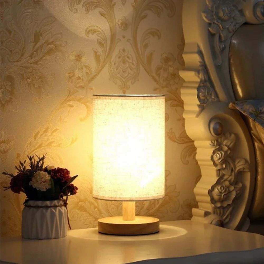 Soft Ambient LED Bedside Lamp with Linen Shade – USB Powered