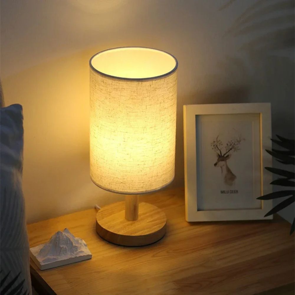 Soft Ambient LED Bedside Lamp with Linen Shade – USB Powered