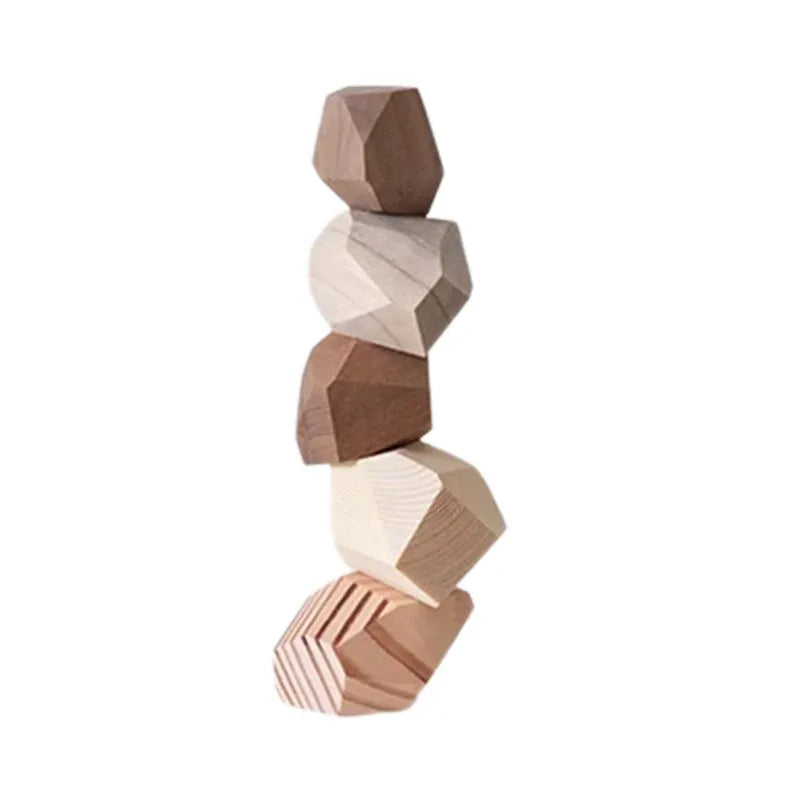 Nordic Solid Wood Balancing Stone Sculpture – Minimalist Zen Puzzle Decor