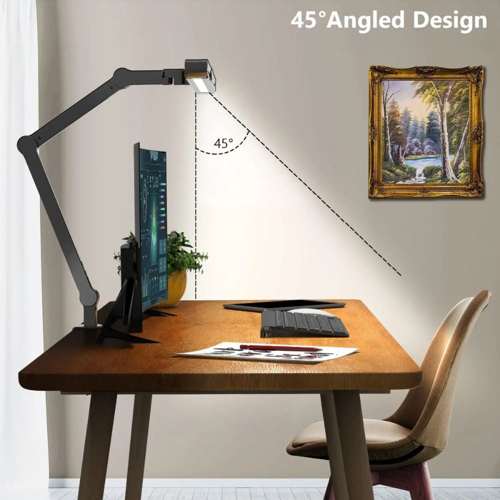 Three-Head Adjustable Desk Lamp with Memory Function for Multi-Monitor Workstations