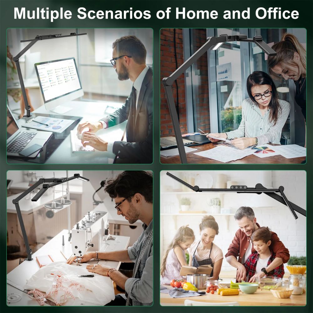 Three-Head Adjustable Desk Lamp with Memory Function for Multi-Monitor Workstations
