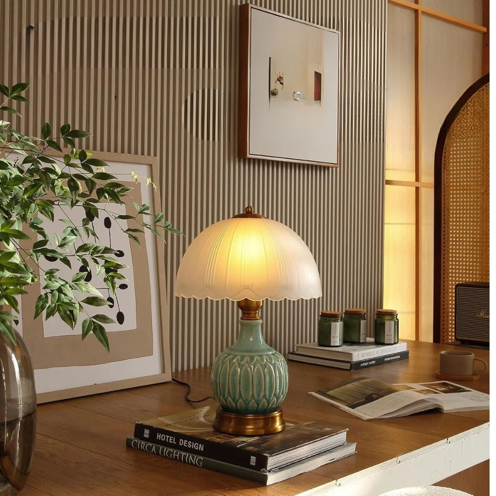 Vintage Ceramic Table Lamp with 3-Level Brightness for Bedroom or Living Room