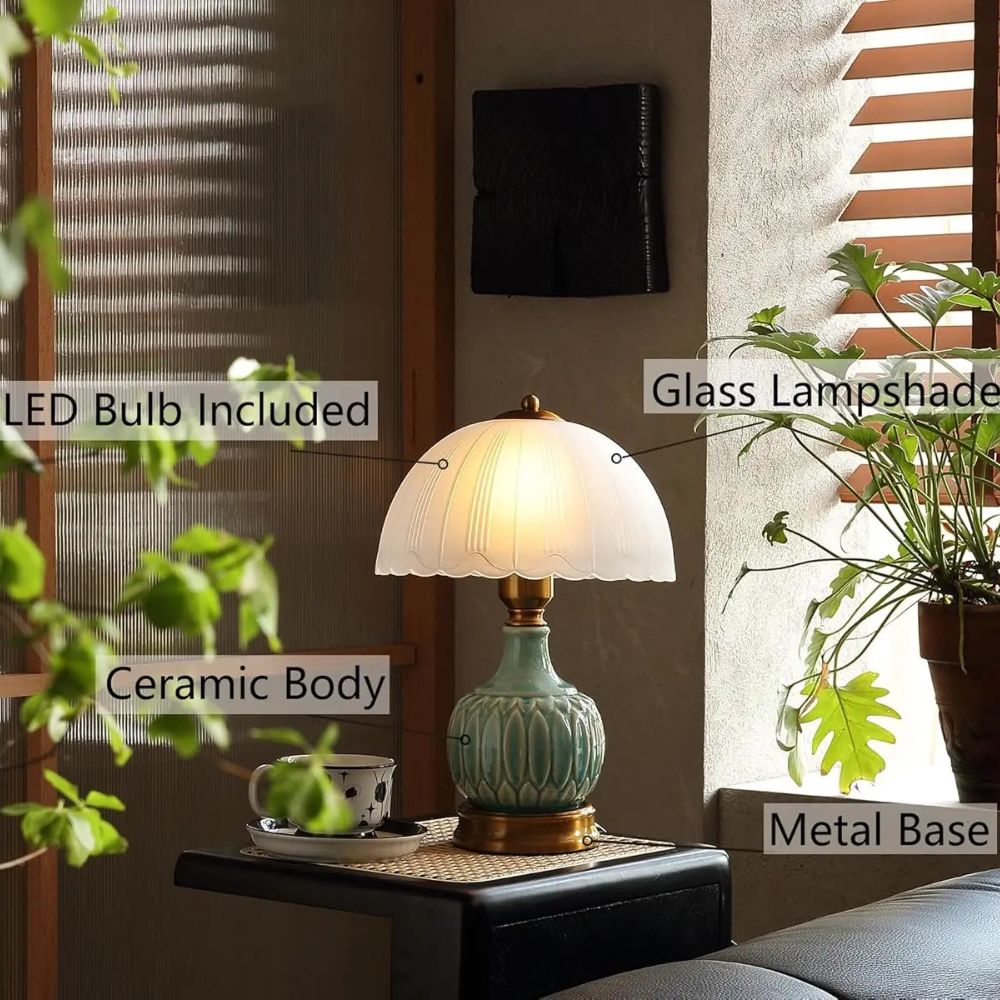 Vintage Ceramic Table Lamp with 3-Level Brightness for Bedroom or Living Room