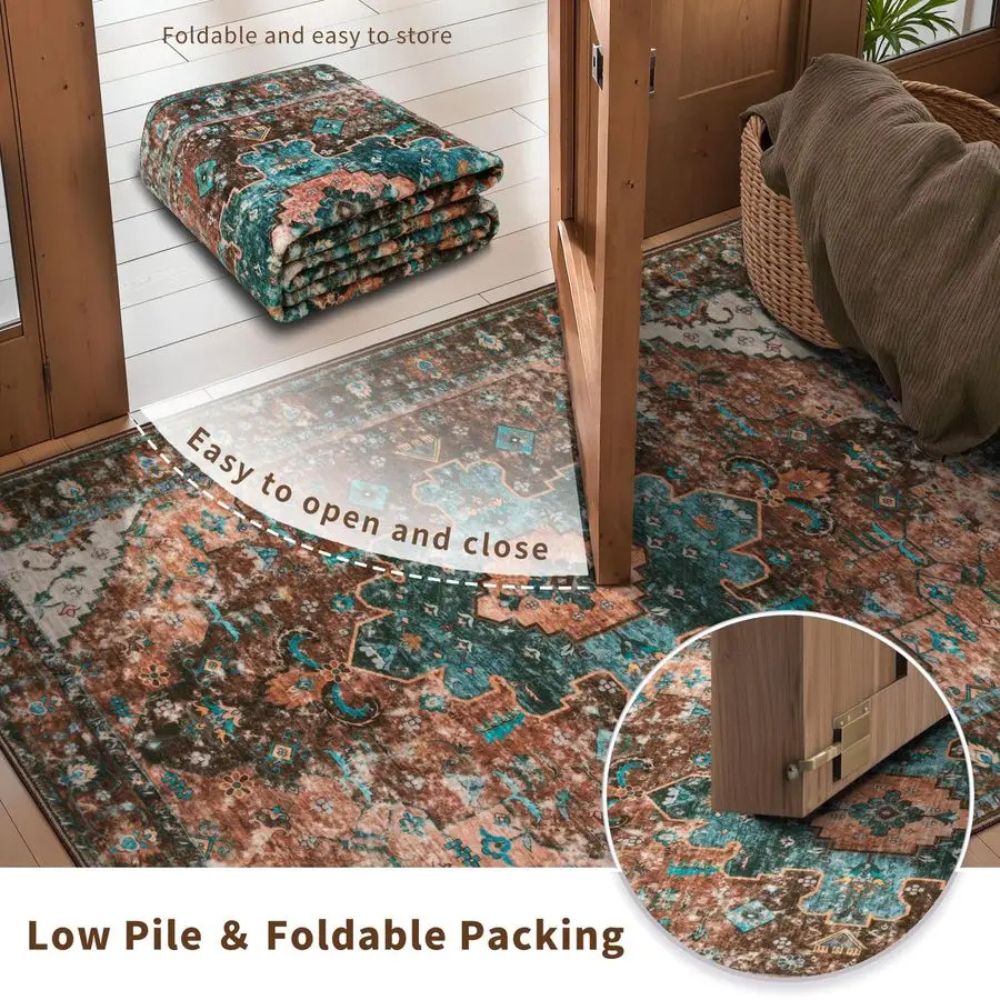Washable Runner Rug for Hallways – Ultra Soft 26' × 8' Boho Vintage Non-Slip Medallion Carpet