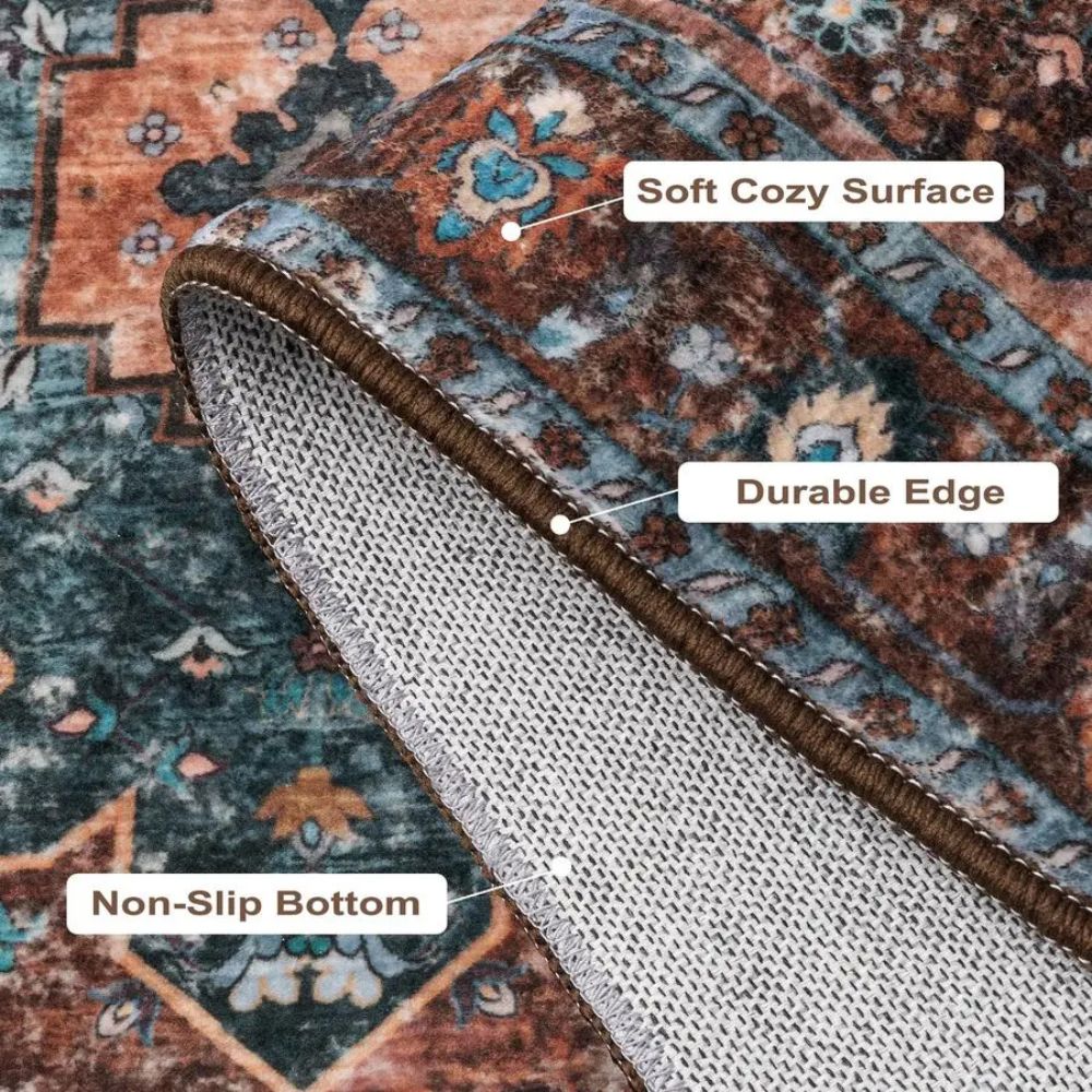 Washable Runner Rug for Hallways – Ultra Soft 26' × 8' Boho Vintage Non-Slip Medallion Carpet