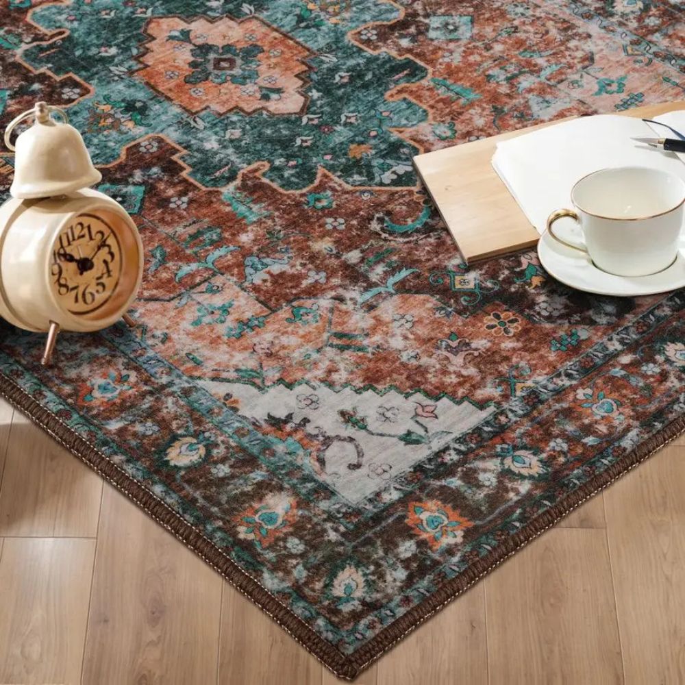 Washable Runner Rug for Hallways – Ultra Soft 26' × 8' Boho Vintage Non-Slip Medallion Carpet