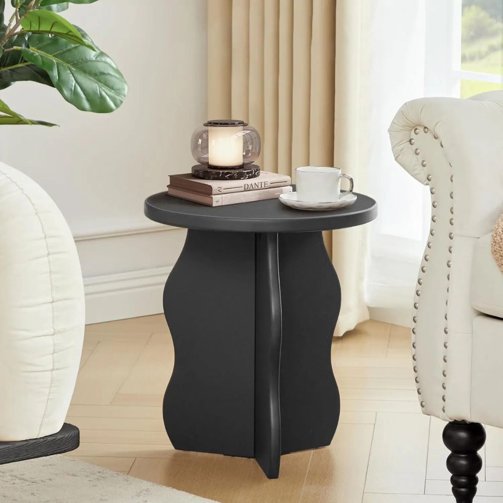 15.7" Rustic Round Side Table – Wooden Narrow-Space End Table with Pedestal Base