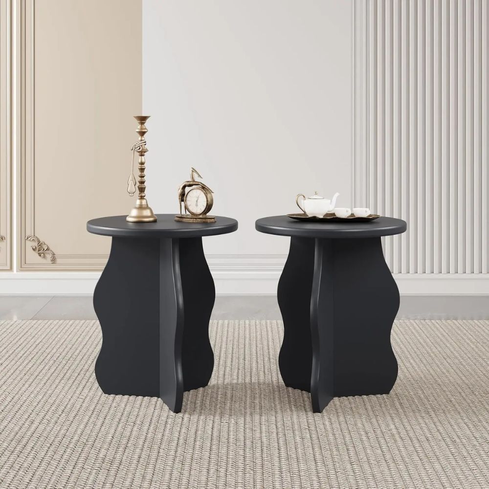 15.7" Rustic Round Side Table – Wooden Narrow-Space End Table with Pedestal Base