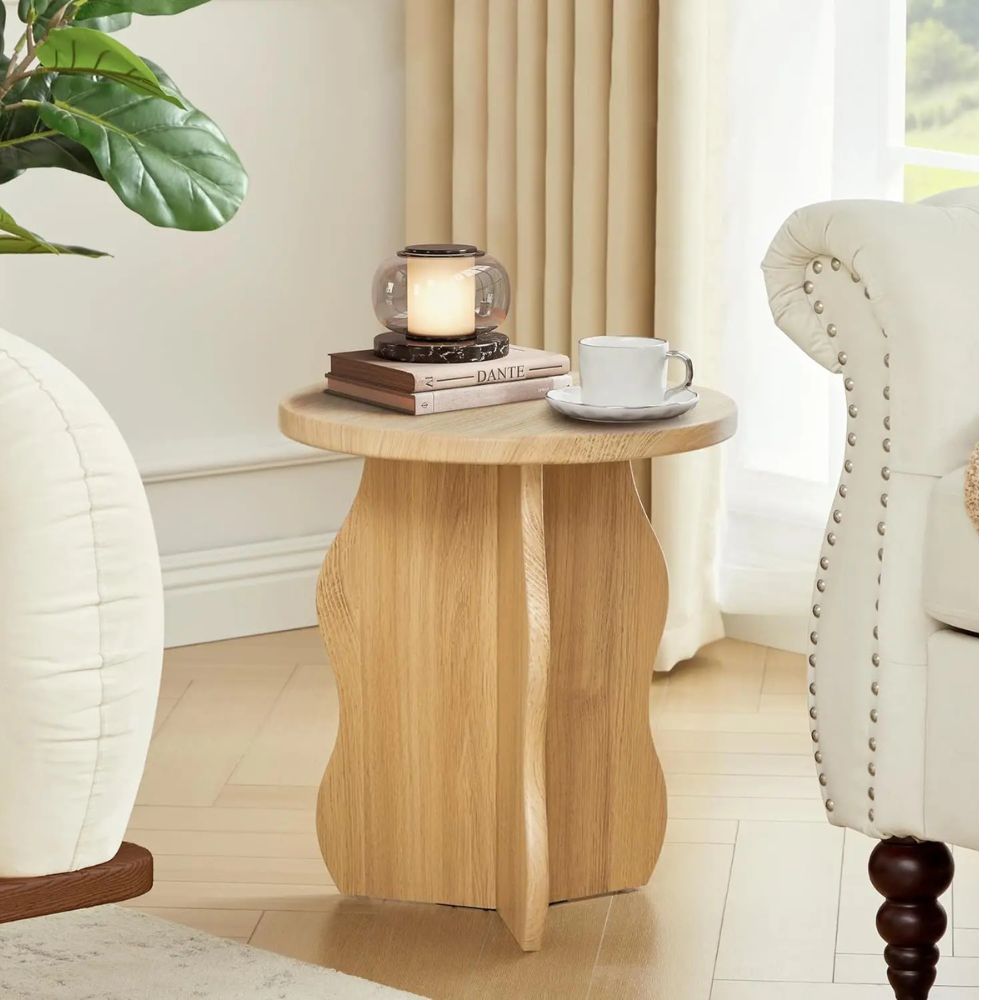 15.7" Rustic Round Side Table – Wooden Narrow-Space End Table with Pedestal Base