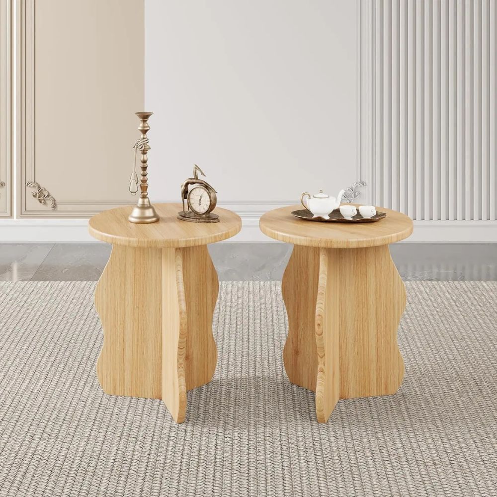 15.7" Rustic Round Side Table – Wooden Narrow-Space End Table with Pedestal Base