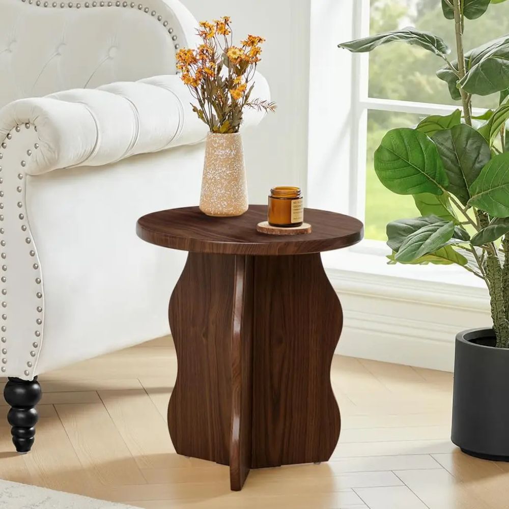 15.7" Rustic Round Side Table – Wooden Narrow-Space End Table with Pedestal Base