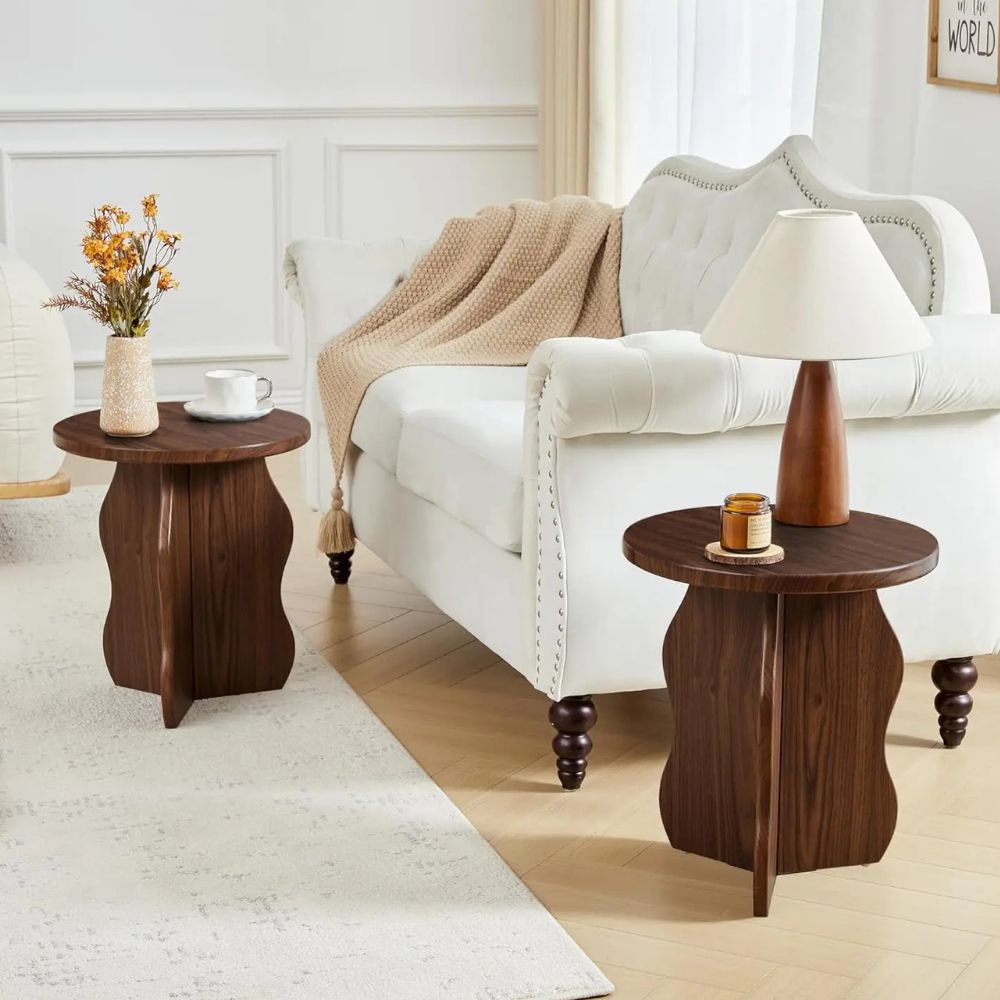 15.7" Rustic Round Side Table – Wooden Narrow-Space End Table with Pedestal Base