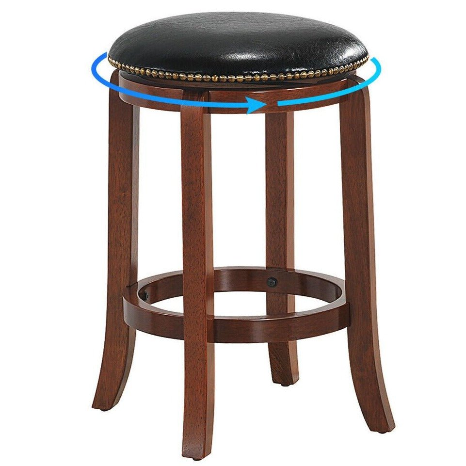 Wooden Rustic Cushioned Leather Counter Bar Stool image 0