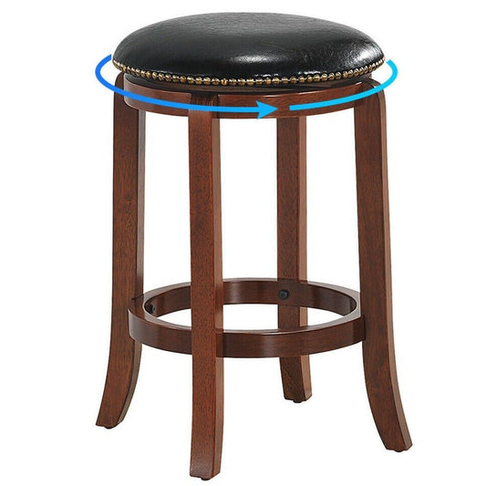 Wooden Rustic Cushioned Leather Counter Bar Stool image 0