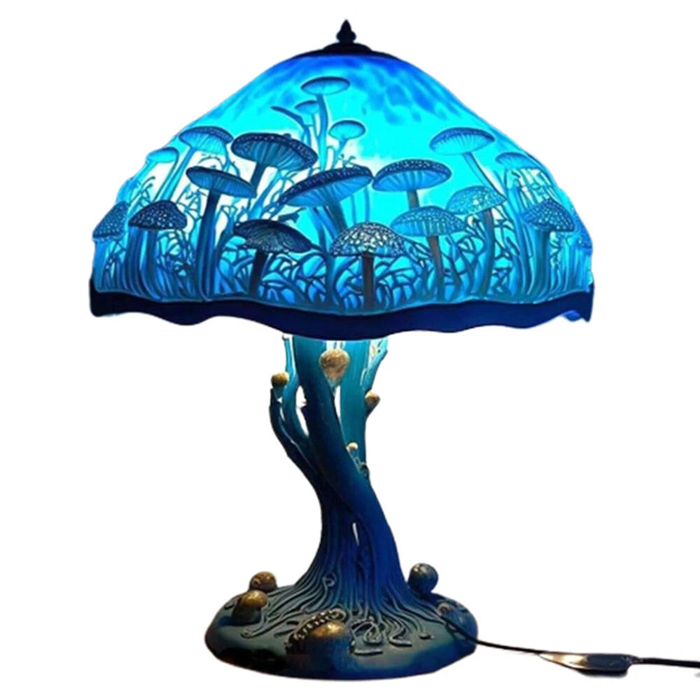 Stained Glass Plant Series Table Lamp - Blue Mushroom image