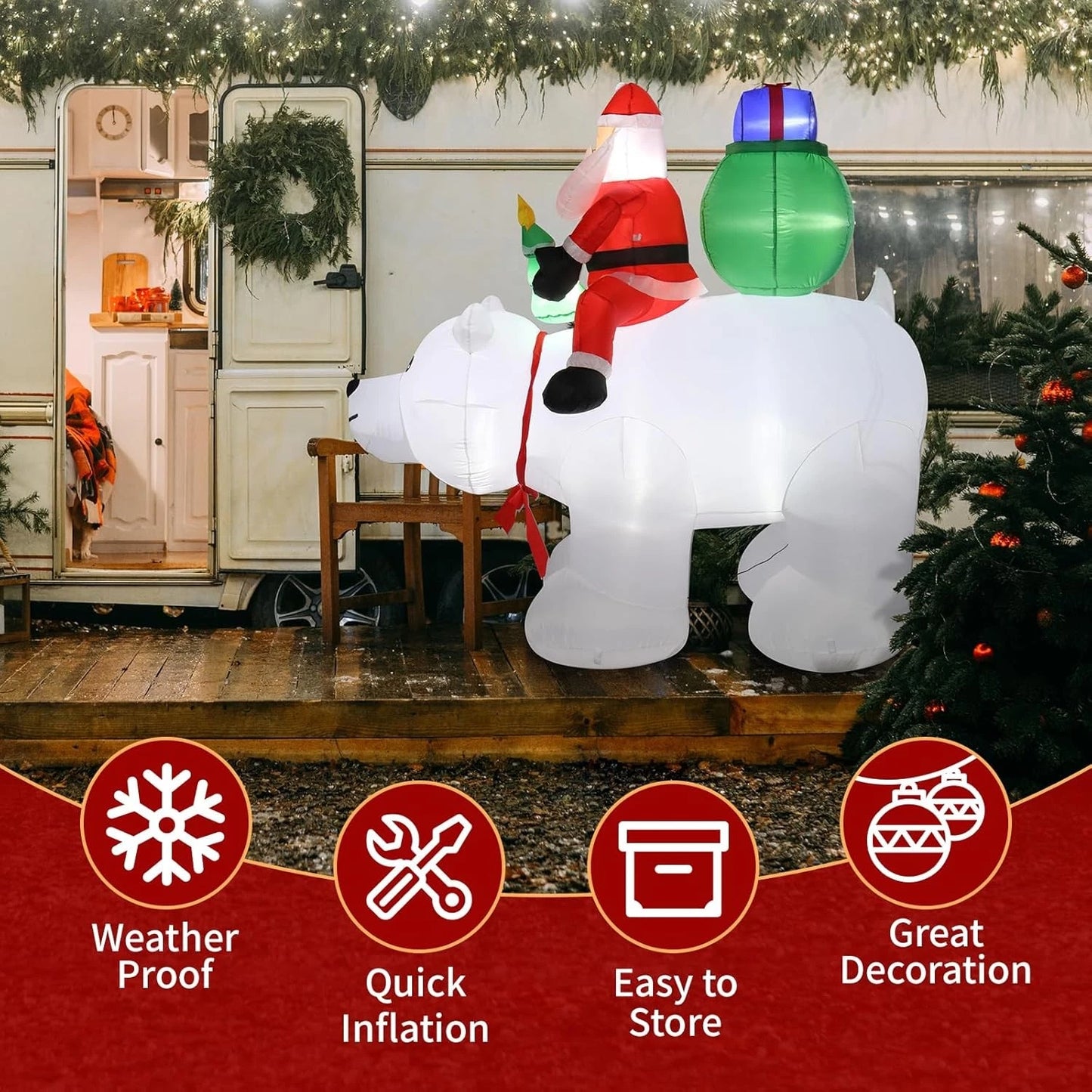 Giant Inflatable Outdoor Christmas Blow Up Santa With Polar Bear 7 Ft image 2