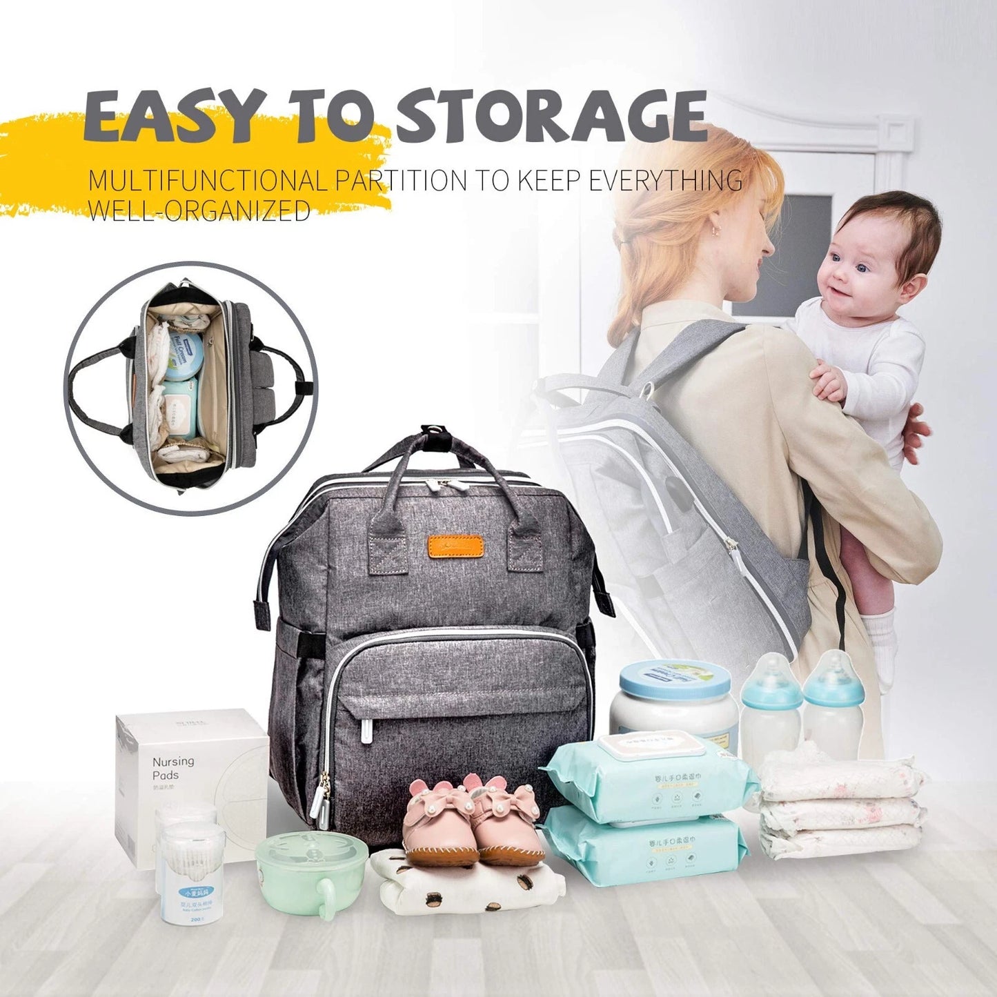 Portable 3 in 1 Travel Baby Crib Bed Diaper Bag image 1