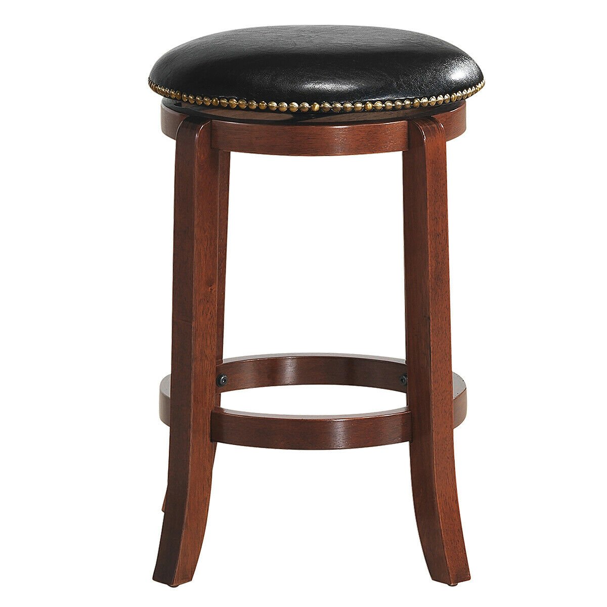 Wooden Rustic Cushioned Leather Counter Bar Stool image 1
