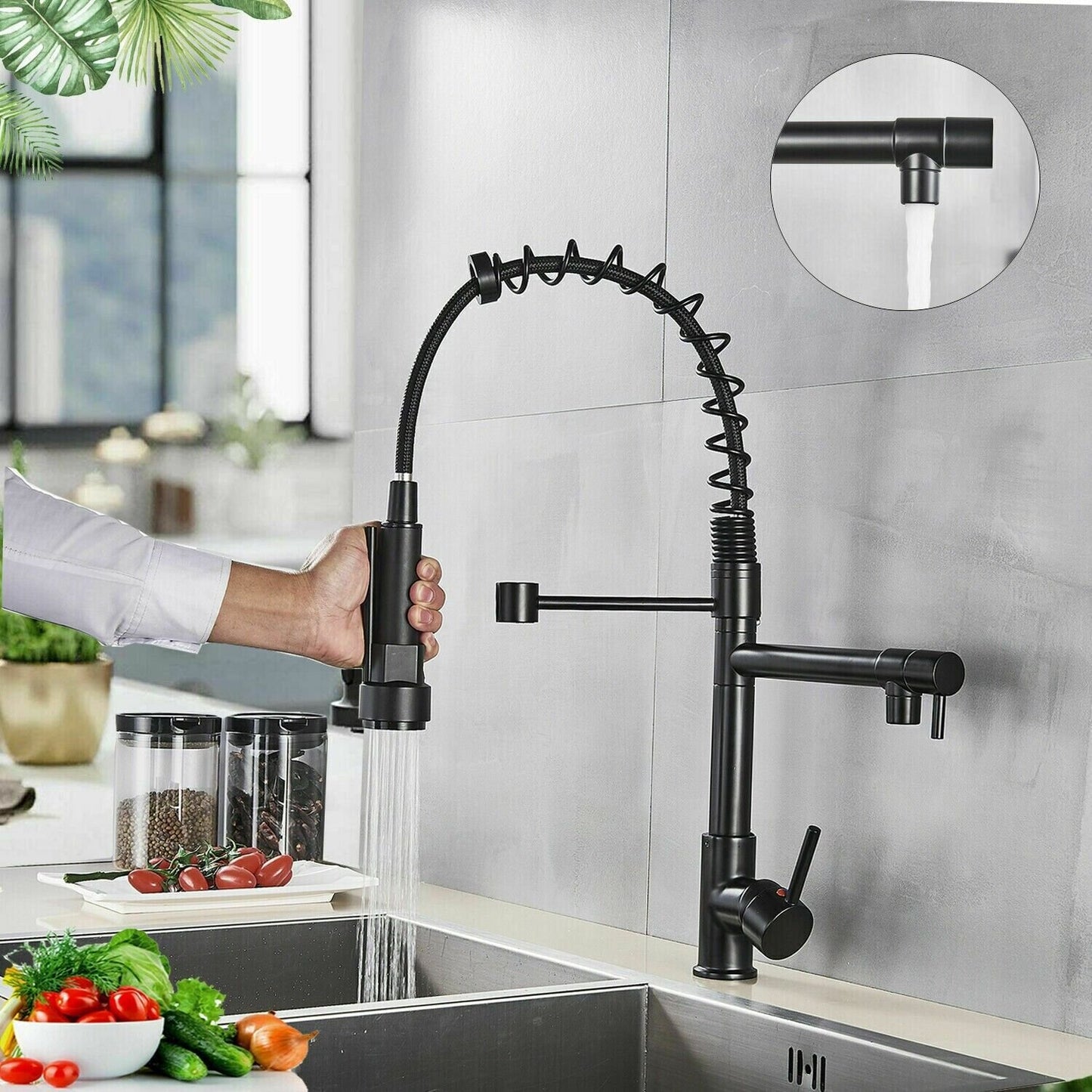 Matte Black Single Handle Pull Down Sprayer Kitchen Faucet with 360° Rotation Mixer Tap image 1