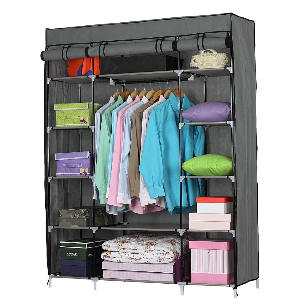 Portable Wardrobe Clothes Closet Heavy Duty Storage Organizer - Gray image