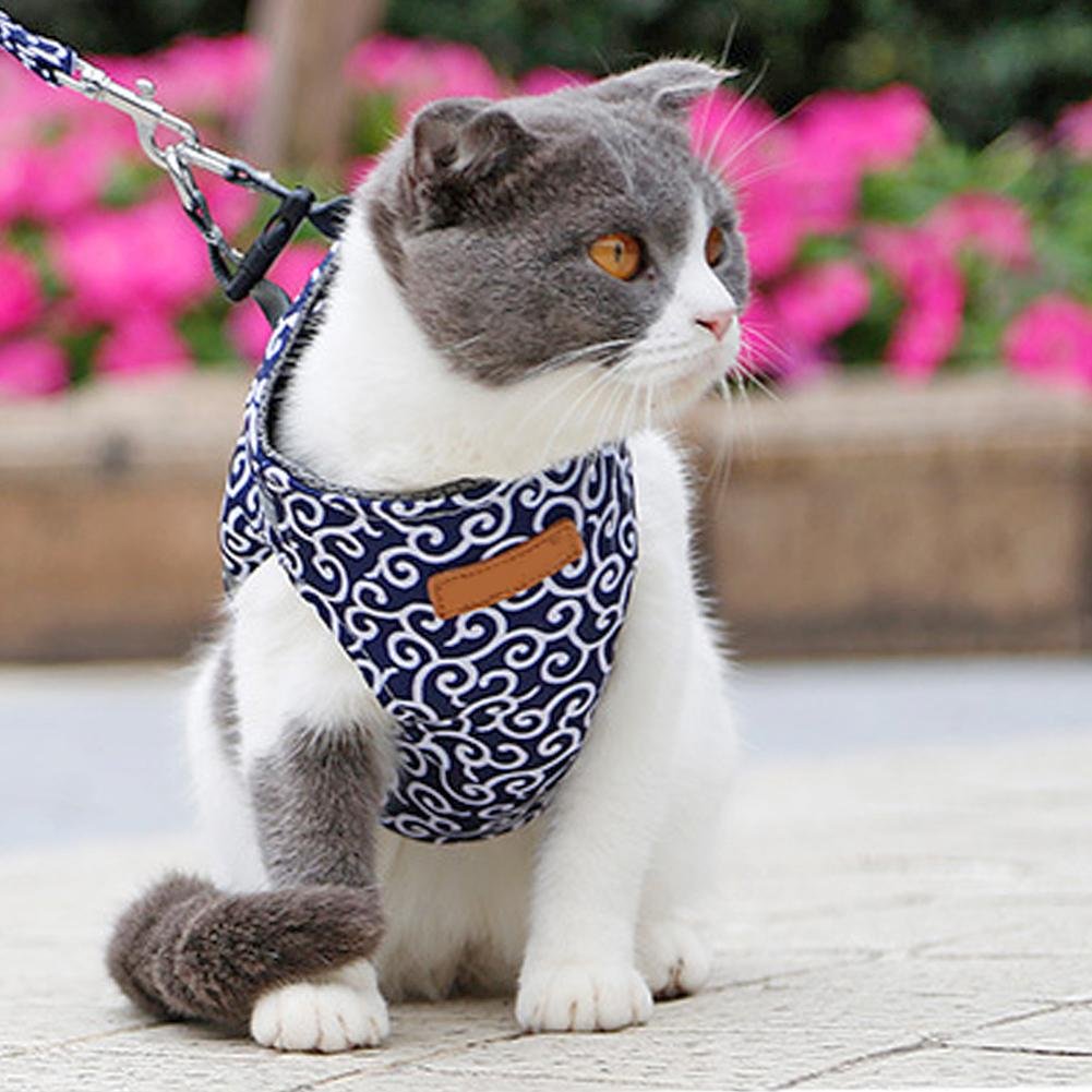 Escape Proof Cat Walking Vest Harness Leash - Blue, S-31cm image