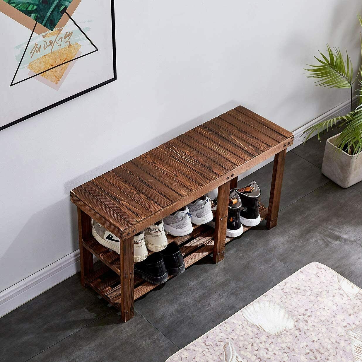 Large Spacious Entryway Shoe Organizer Storage Bench Rack image 3