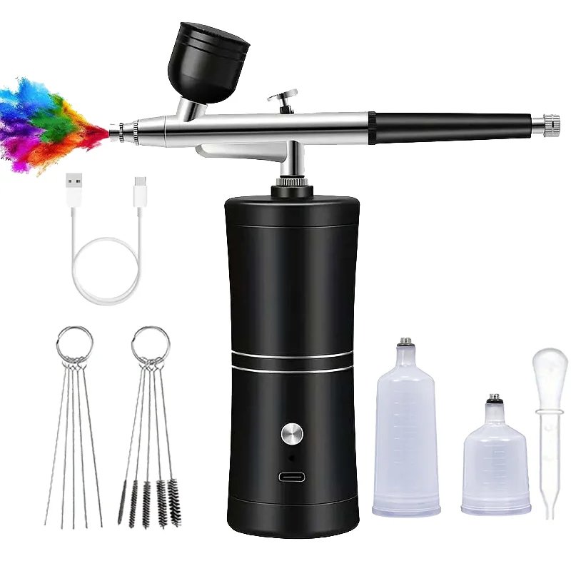 Airbrush Makeup Machine Kit With Compressor - Black image
