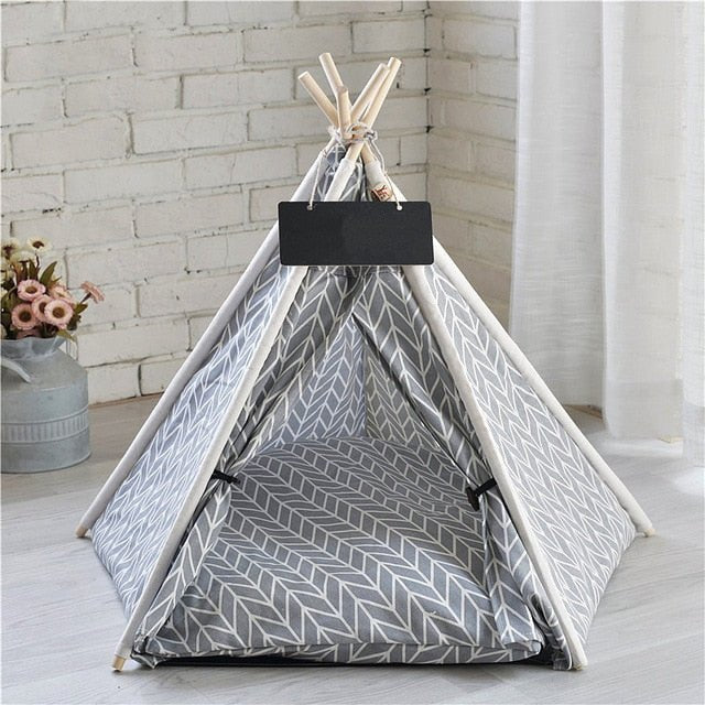 Large Pop Up Pet Dog Teepee Bed Tent - Gray, 5-corner tent image