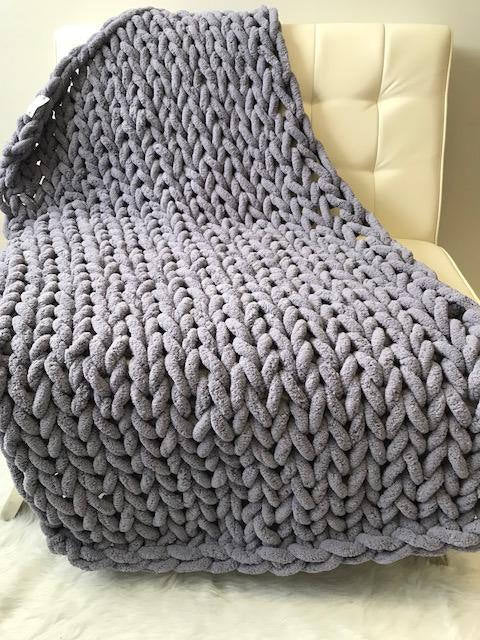 Chenille Chunky Knitted Blanket, Thick Cable Knit Throw for Couch Bed Sofa - Gray image